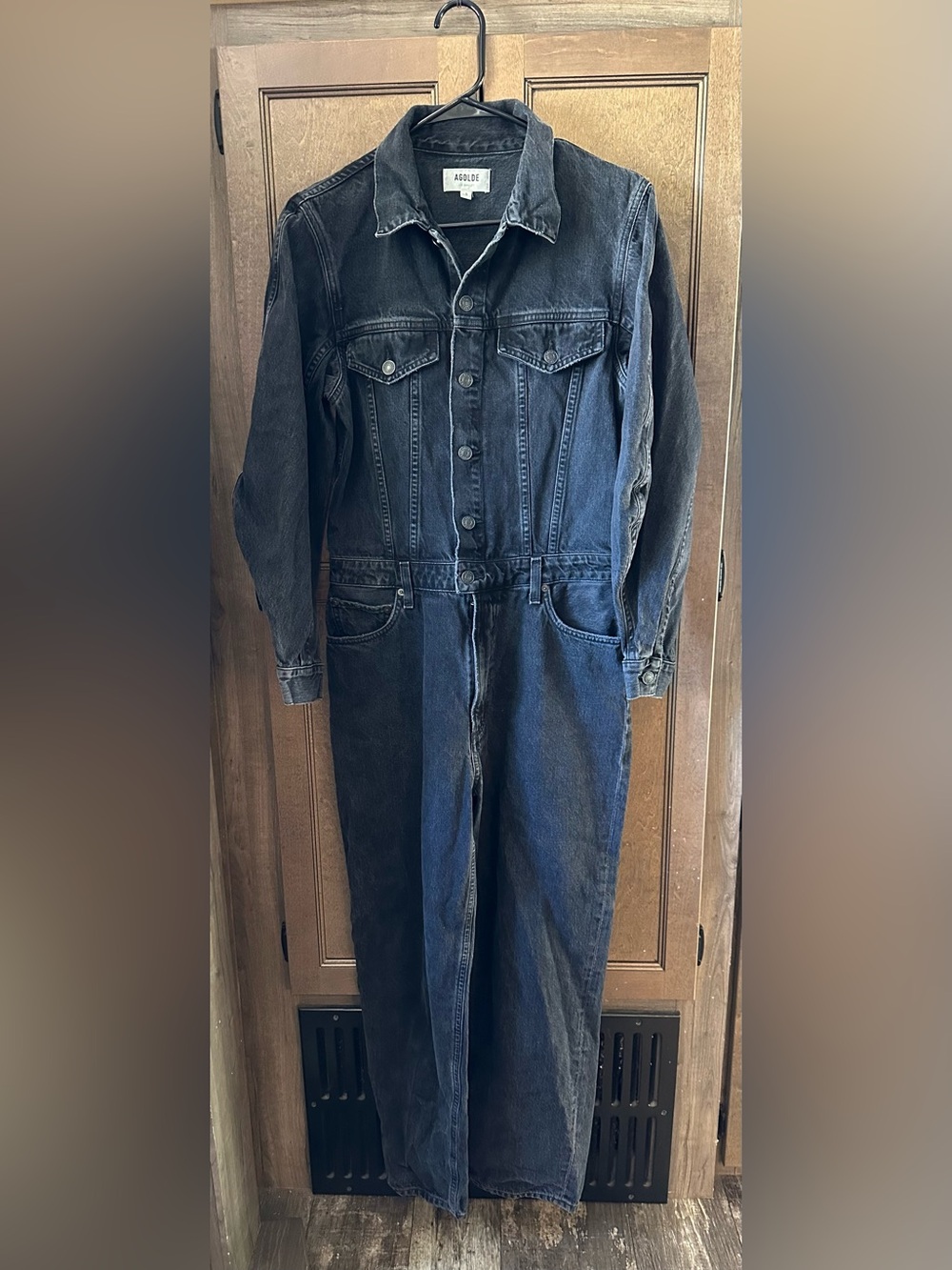 Agolde Esther Washed Black Denim Utility Jumpsuit Size 8